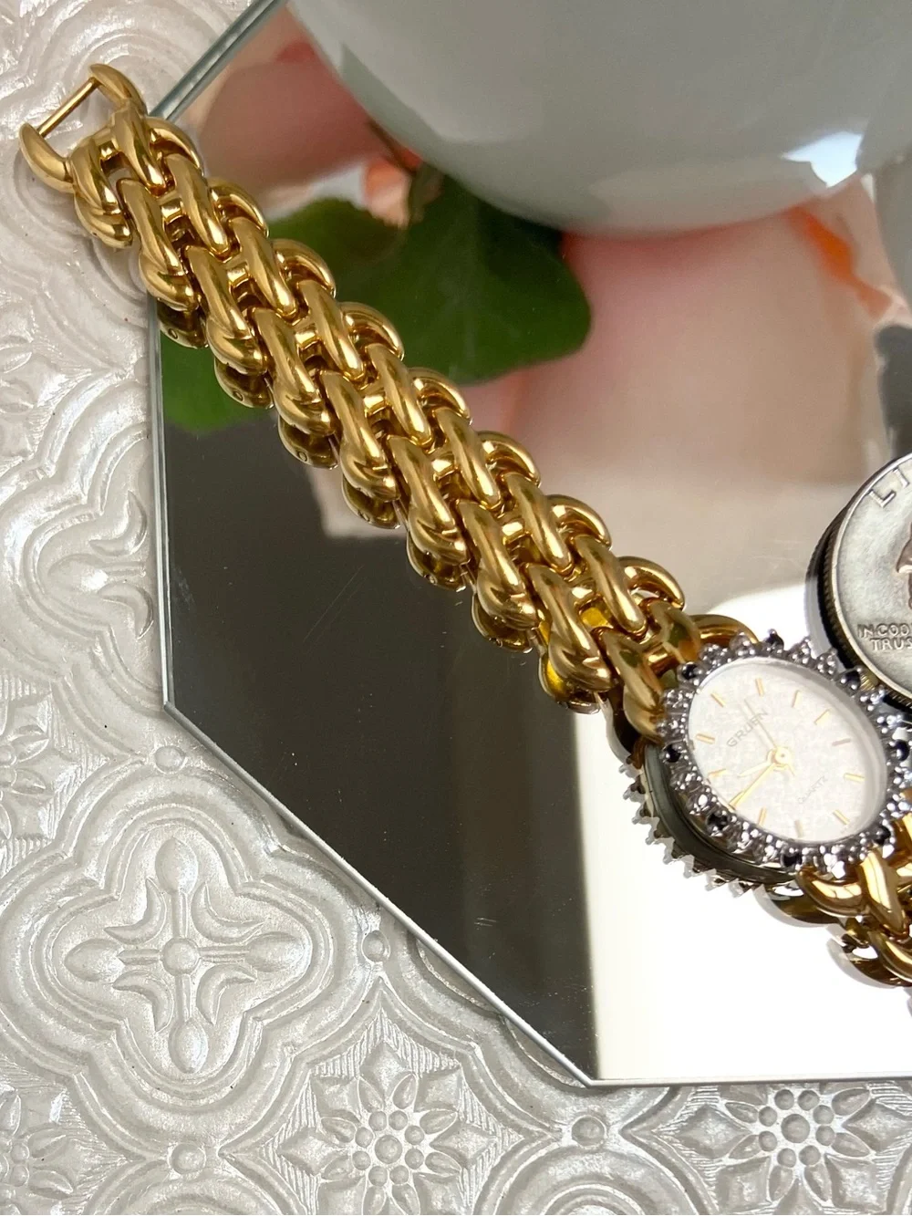 Vintage Gruen Diamond & Sapphire Accented Bezel Cocktail Watch